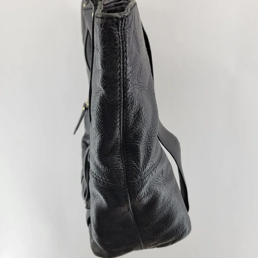 Michael Kors Black Leather Tote Bag Shoulder Bag Gold Tone‎ Hardware 17x12x5.5 - Picture 7 of 14